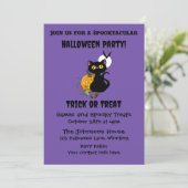 Invitation Chat noir mignon violet Halloween Citrouille (Debout devant)