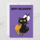 Invitation Chat noir mignon violet Halloween Citrouille (Dos)