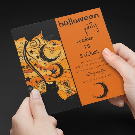 Invitation Chat noir mystique et symboles célestes Halloween