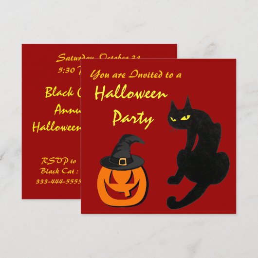 INVITATION CHAT NOIR NINJA HALLOWEEN PARTY (Devant / Derrière)