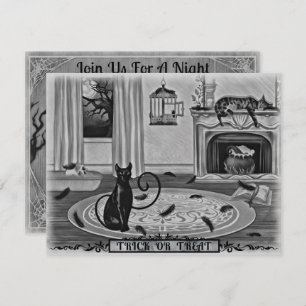 Invitation Chat noir, Oiseau disparu, Fête d'Halloween en mal