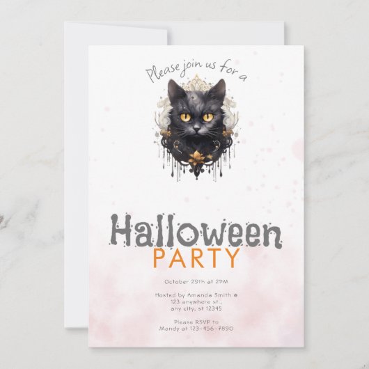 Invitation Chat noir royal strass soirée Halloween (Devant)