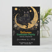 Invitation Chat noir sur une lune de croissant Halloween noir (Debout devant)