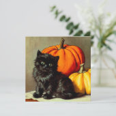 Invitation Chat noir vintage d'Halloween et Citrouilles (Debout devant)