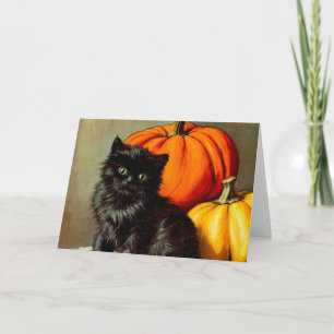 Invitation Chat noir vintage d'Halloween et Citrouilles
