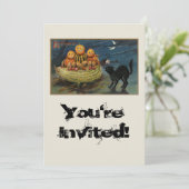Invitation Chat noir vintage Halloween Citrouille (Debout devant)