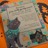 Invitation Chat noir Whimsical Rustique Neutral Vert Hallowee