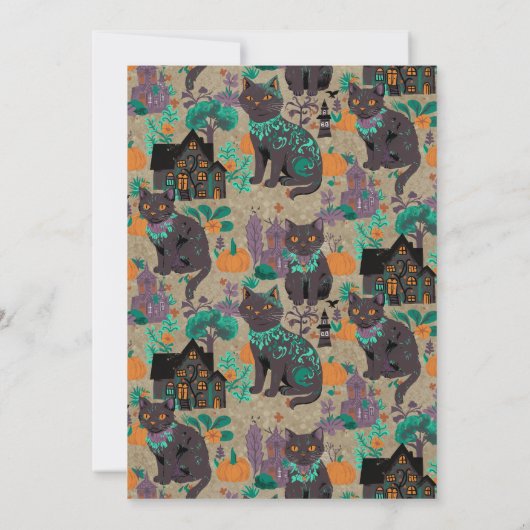Invitation Chat noir Whimsical Rustique Neutral Vert Hallowee (Dos)