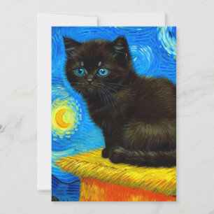 Invitation Chat Nuit Étoilée de Style Van Gogh