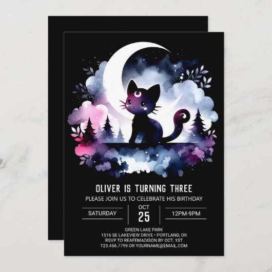 Invitation Chat numérique enchantée Anniversaire (Devant / Derrière)