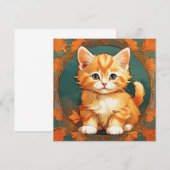 Invitation Chat orange de style Alphonse Mucha (Devant / Derrière)