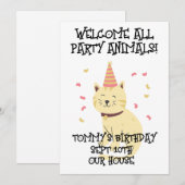 INVITATION CHAT PARTY ANIMALS ANNIVERSAIRE ENTREPRISES ENFANT (Devant / Derrière)