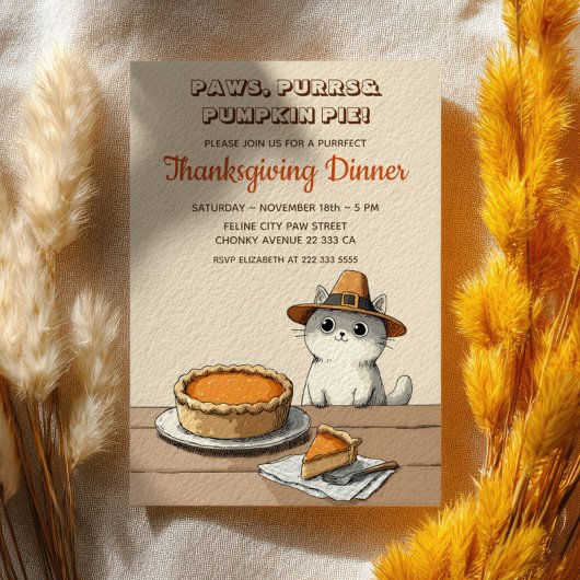 Invitation Chat Pèlerin Dîner de Thanksgiving Drôle Parfait