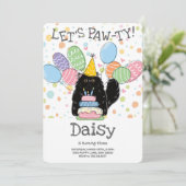 Invitation Chat Perse Noir Longhair fête d'anniversaire (Debout devant)