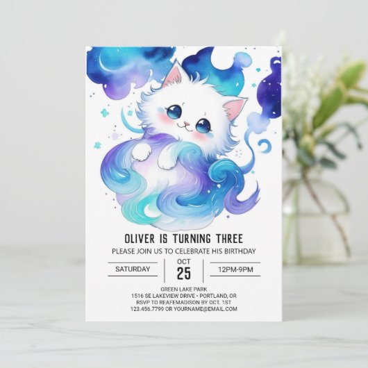 Invitation Chat pour enfants modifiable Anniversaire (Debout devant)