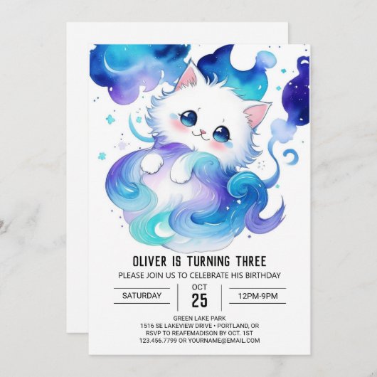 Invitation Chat pour enfants modifiable Anniversaire (Devant / Derrière)