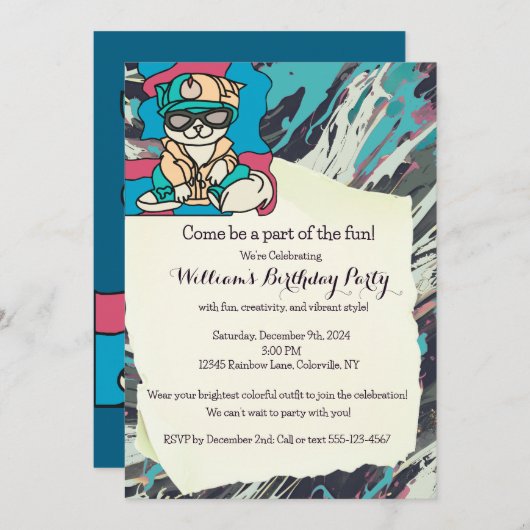 Invitation Chat Rétro de Rue Décontractée | Drôle (Devant / Derrière)