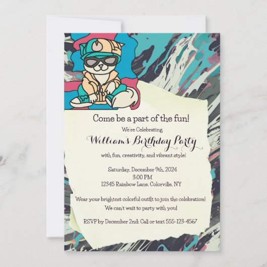 Invitation Chat Rétro de Rue Détendue | Drôle (Devant)