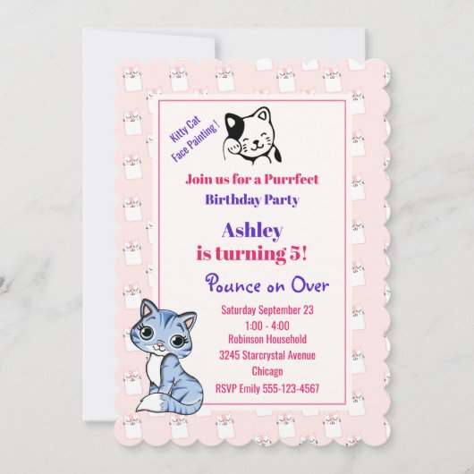 Invitation Chat rose Kitty Thème Anniversaire (Devant)