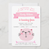 Invitation Chat rose mignon et rayures roses - Anniversaire d (Devant)