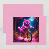 Invitation Chat Rose Sur Vélo D'Or (Devant / Derrière)