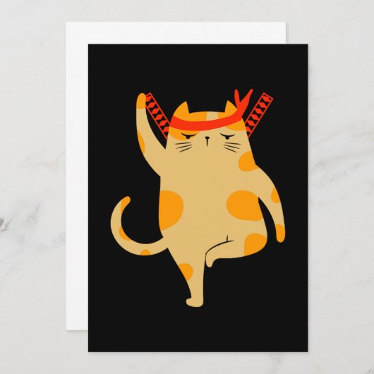 Invitation Chat Samurai Ninja Shinobi Kitten Kitty Animal cad (Devant / Derrière)