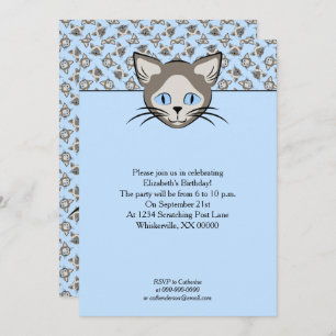 Invitation Chat Siamese Blue Eyed face Motif d'art graphique
