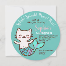 Chat Sirène Bleu Ronde Fille Anniversaire Purrmaid