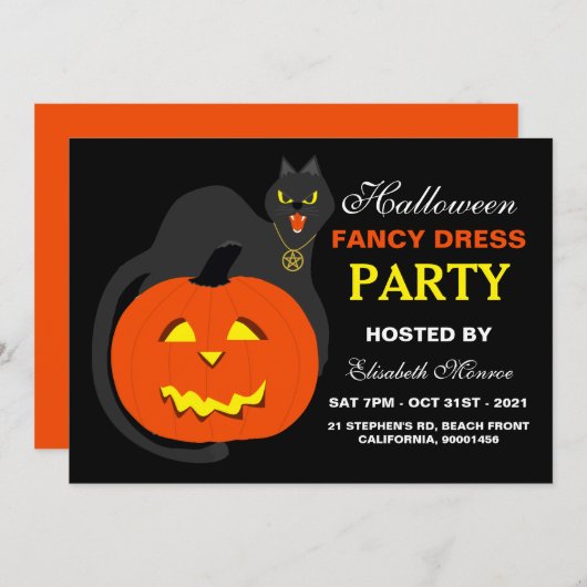 Invitation Chat sur Citrouille Halloween Fancy Dress Party (Devant / Derrière)