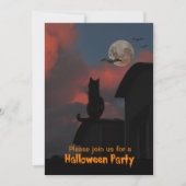 Invitation Chat sur le toit avec une pleine lune Halloween (Devant)