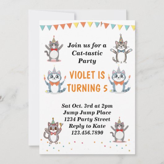 Invitation Chat Tastic Kitty Chat Anniversaire Fête Avec Huil (Devant)