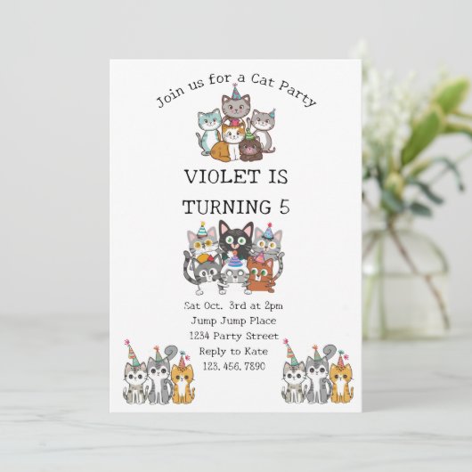 Invitation Chat Tastic Kitty Chat Anniversaire Fête Avec Huil (Debout devant)