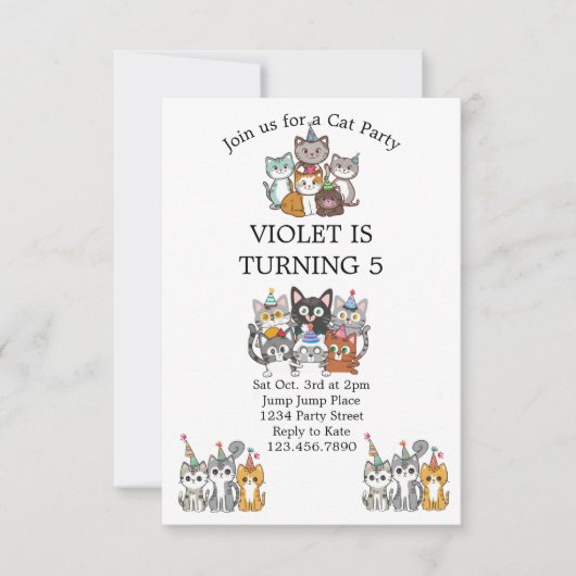 Invitation Chat Tastic Kitty Chat Anniversaire Fête Avec Huil (Devant)