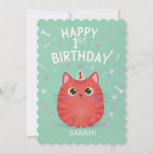 Invitation Chat Tigré Orange Mignon 1er Anniversaire Person