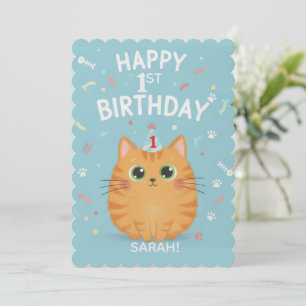 Invitation Chat Tigré Orange Mignon 1er Anniversaire Person