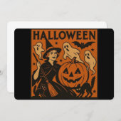 Invitation chat vintage/rétro, fantôme, citrouille & sorcière (Devant / Derrière)