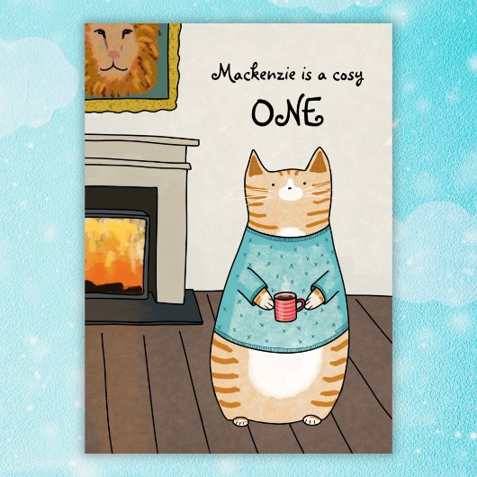 Invitation Chat Whimsical Cosy ONE Chat Hiver 1er Anniversair