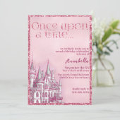 Invitation Château à Paillettes Roses Thème de Conte de Fées (Debout devant)