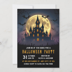Invitation Château Avec Pleine lune, Nuit, Halloween