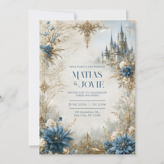 Invitation Château Blue Blossom Mariage (Devant)