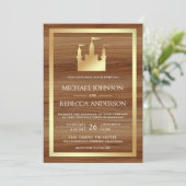 Invitation Château Carrosse de Conte de Fées en Or Code QR Ma (Debout devant)