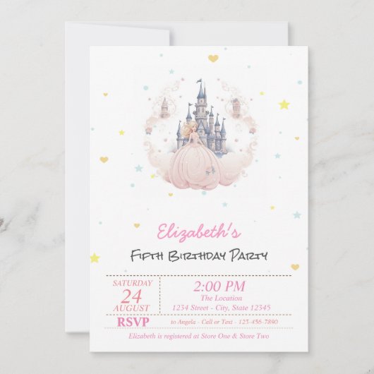 Invitation Château Chic Nuages Princesse Cœurs Conte de Fée (Devant)