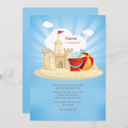 Invitation Château dans l'invitation du sable (Devant / Derrière)