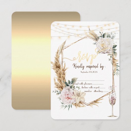 Invitation Château de Champagne à cadre d'or Floral Chic RSVP (Devant / Derrière)