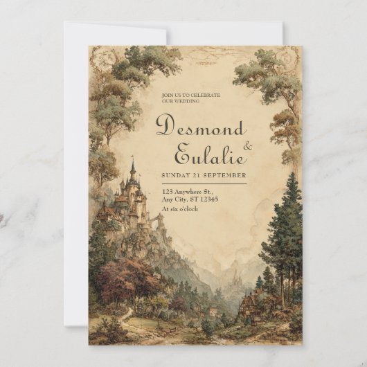Invitation Château de conte de fées à l'aquarelle de style vi (Devant)