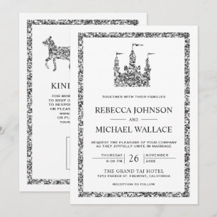 Invitation Château de conte de fées argenté Carrosse Code QR