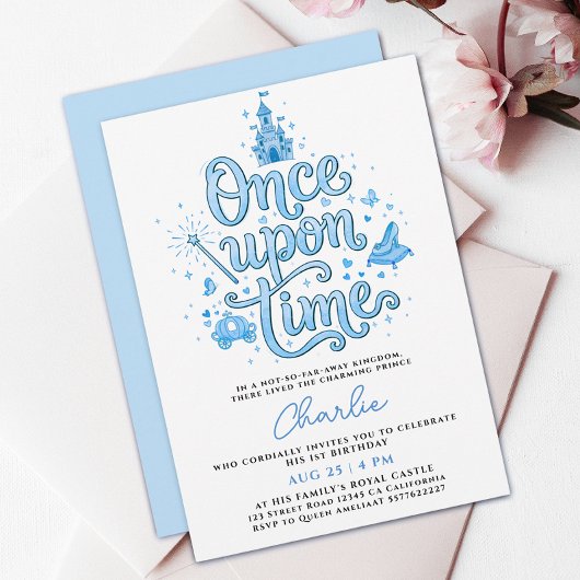 Invitation Château de conte de fées bleu pastel enchanté pour