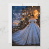 Invitation Château de conte de fées bleu pour Quinceañera (Devant)