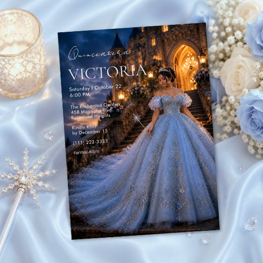 Invitation Château de conte de fées bleu pour Quinceañera
