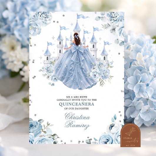 Invitation Château de conte de fées de princesse bleu poussié